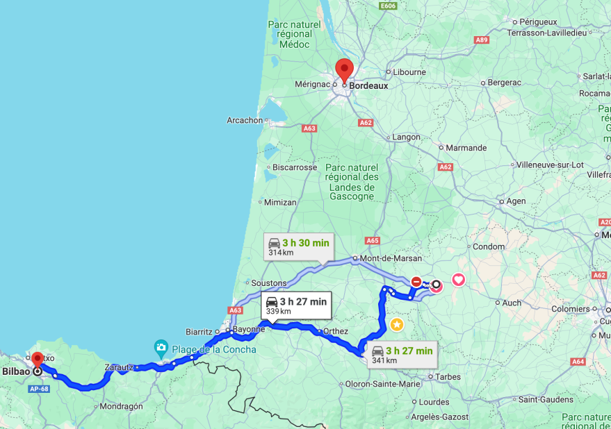 Route from Bilbao ferry port