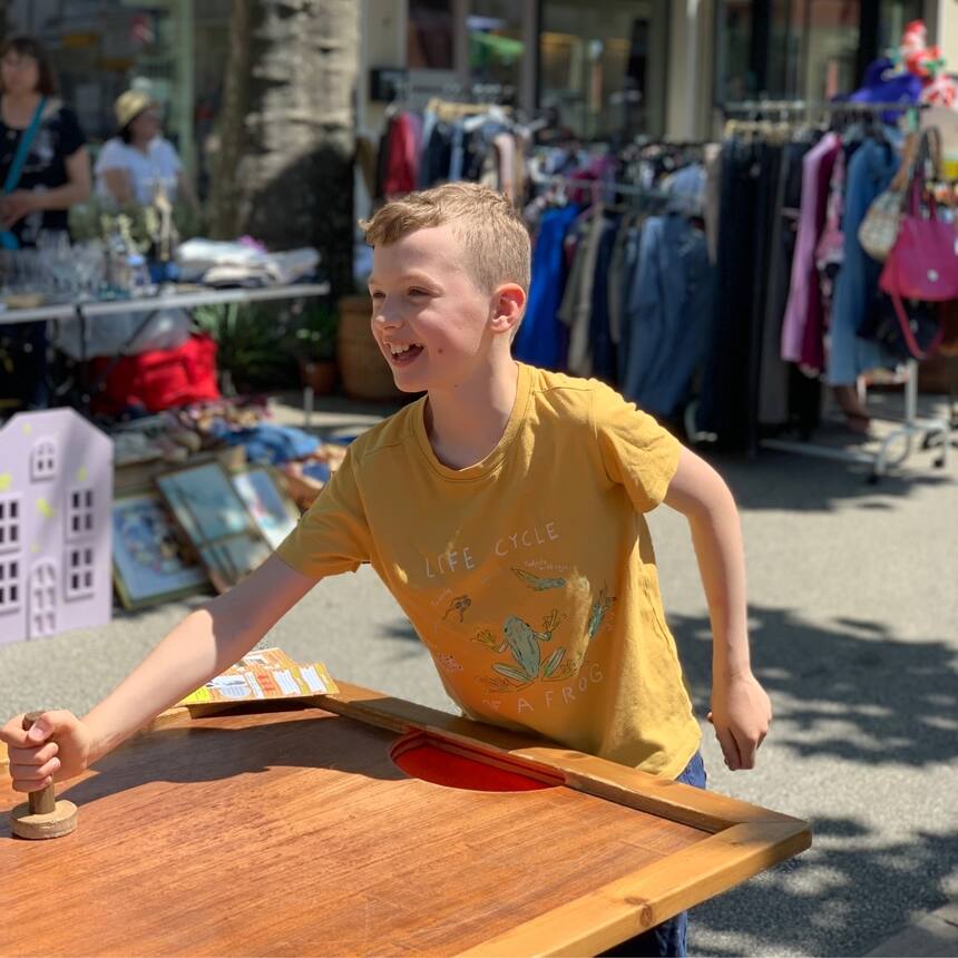 The local market square offers games for the public to enjoy for free.