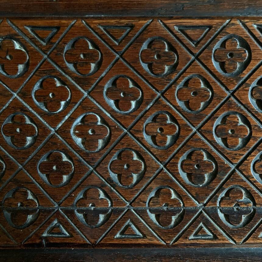 Looking for inspiration for rug designs among the patterns on the Chateau’s floo