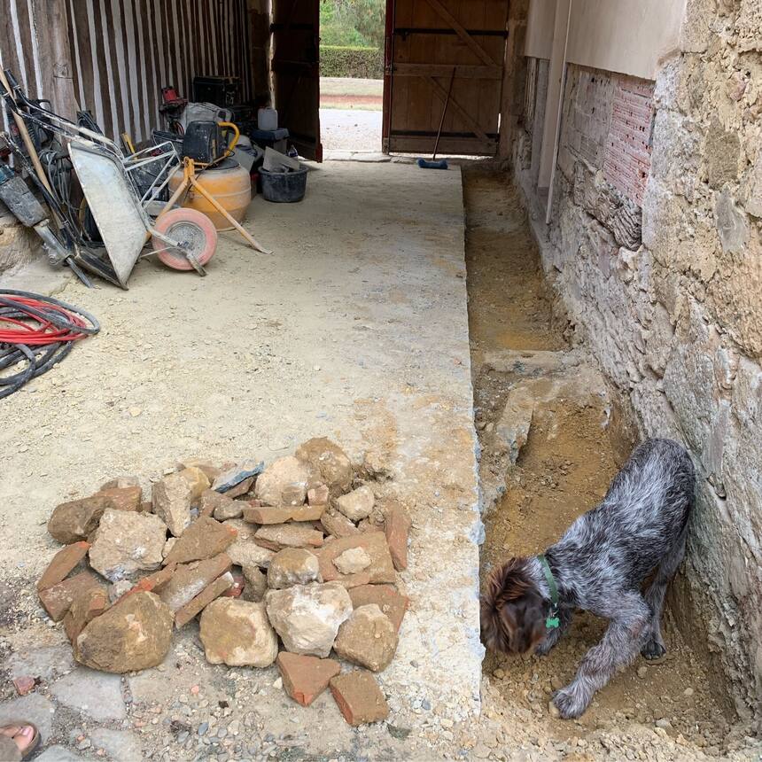 Did you know that putting concrete next to a stone wall, causes moisture trapped