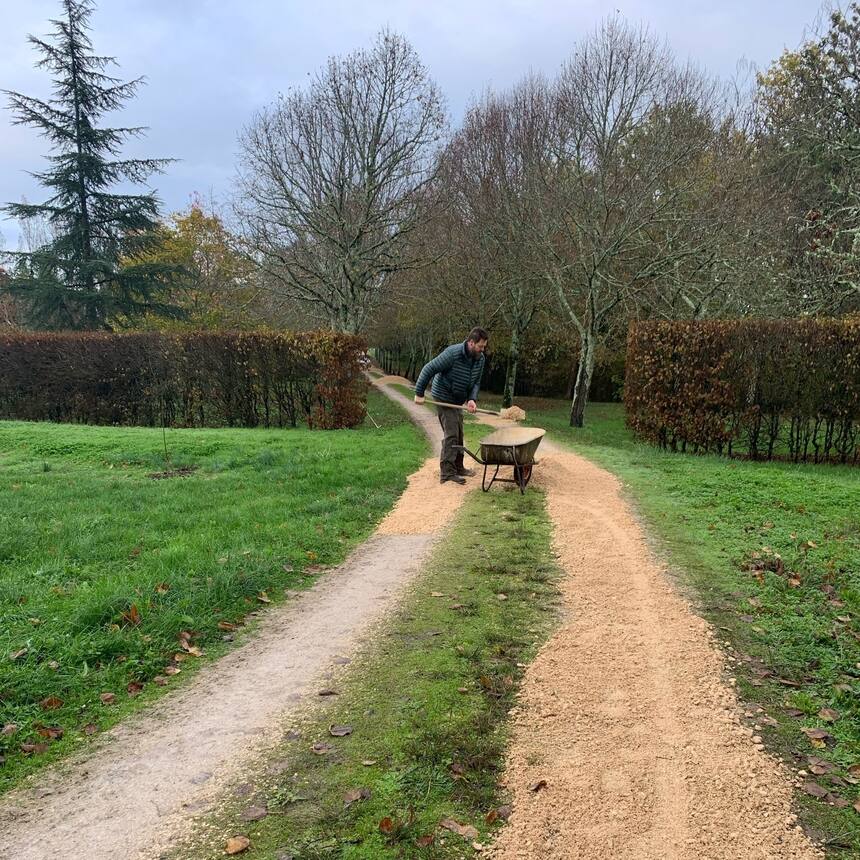 Spending the day spreading 3 cubic meters of gravel on the ¼ km driveway