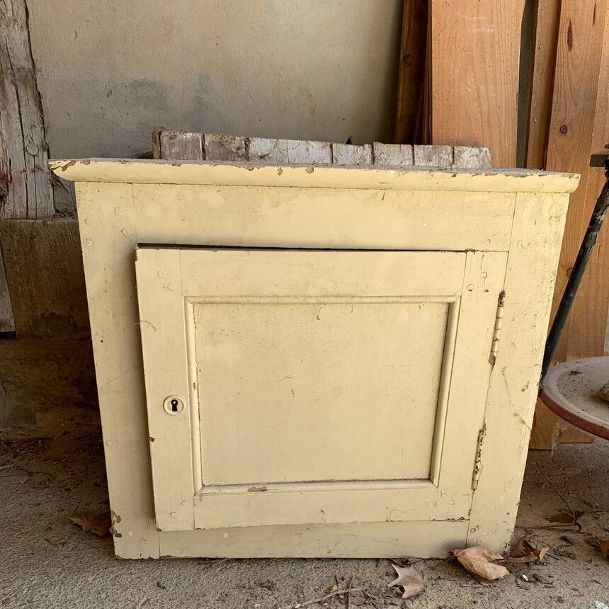 We found, what at first appeared to be a dirty old bathroom medicine cabinet.
It