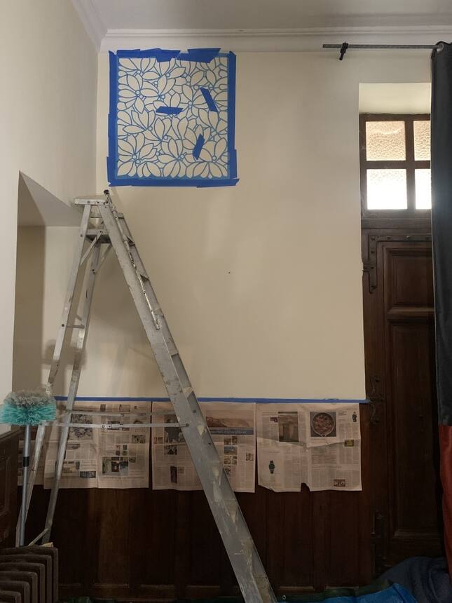 I’m creating a floral frieze around the top of the front hall. It’s based on the