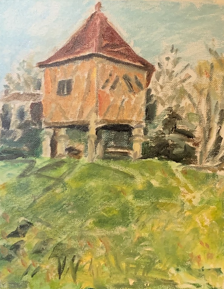 Le pigeonnier — peinture à l'huile originale du pigeonnier du domaine